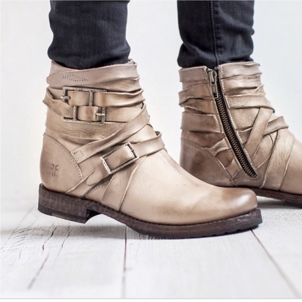 FRYE Veronica booties short Strappy boots tan brown ankle boot womens 8.5 tan